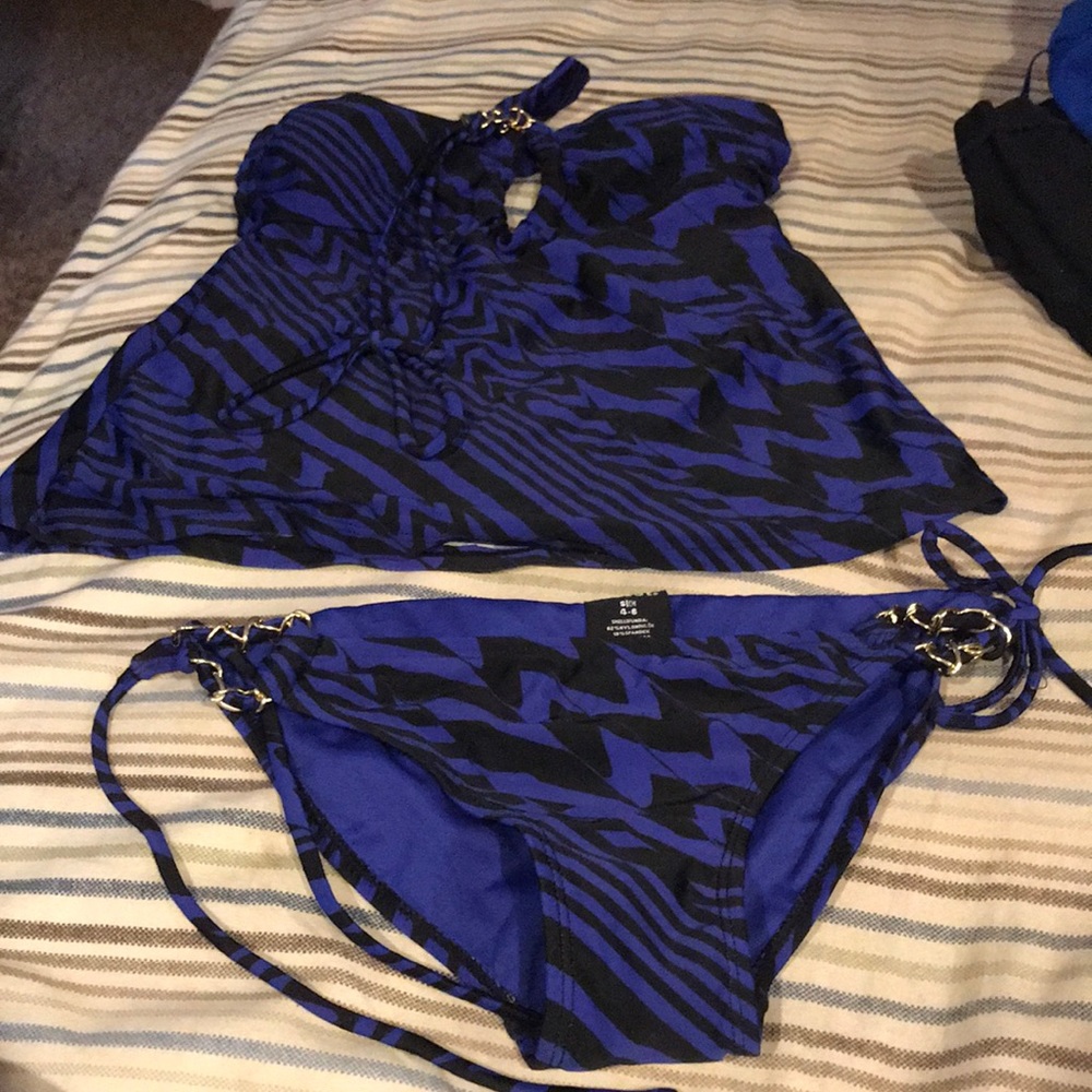 Two piece bathing suit purple and black
